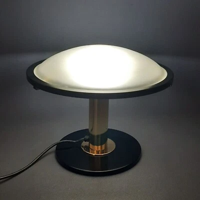 Lampe de Table Laiton Et Verre en Satin Champignon Design Moderniste Ans ‘60 - Photo 1/4