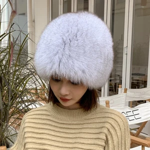 Mujer Invierno Cálido Real Piel de Zorro Sombrero Elástico Gorro Orejeras Estilo Redondo Gorra de Esquí - Imagen 1 de 11