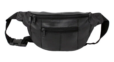 Genuine Black Leather Waist Bum Bag Money Belt Hip Pouch Holiday Travel Wallet — 第 1/4 张图片