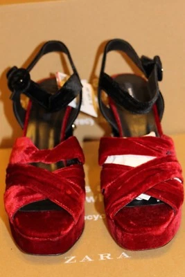  Nuevas Sandalias Zara Tacón Alto Terciopelo Plataforma Talla 6.5 EE. UU. Segundo artículo se envía gratis Foto 1 de 4