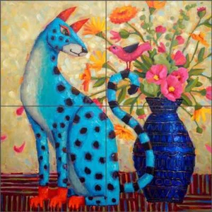 Dog Bird Tile Backsplash Cindy Revell Art Ceramic Mural POV-CR011 - Picture 1 of 6