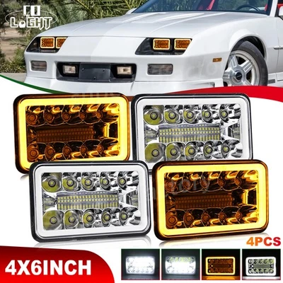 4PCS For 1982-1992 Chevrolet Camaro Z28 4x6" LED Headlights halo DRL Hi-Lo Beam - Image 1 of 4