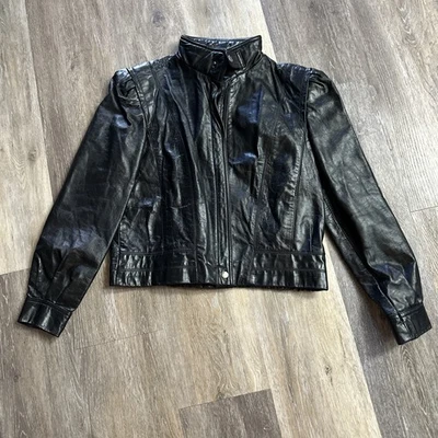 Jaqueta de couro preta vintage Bomber da Winlit com fecho de zíper 7/8 - Imagem 1 de 4