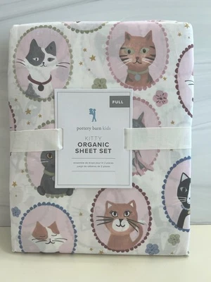Pottery Barn Kids Kitty Organic Sheet Set Full NWT Pink - Image 1 of 4