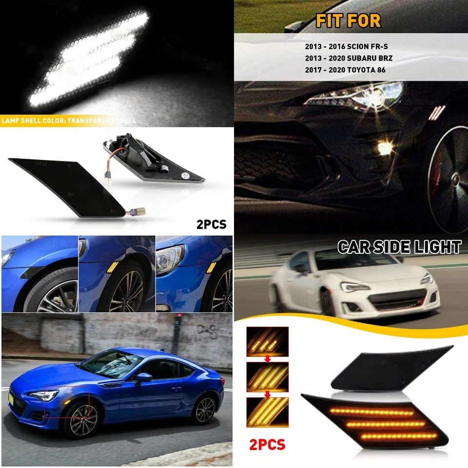 Luces de señalización laterales LED ahumadas Len blancas E para Toyota 86 Subaru BRZ Scion FR-S Foto 1 de 1