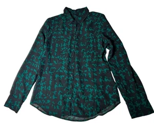 Guess Button Down Bluse Damen Gr. Small Grün Camouflage Langarm Halbtransparent - Bild 1 von 13