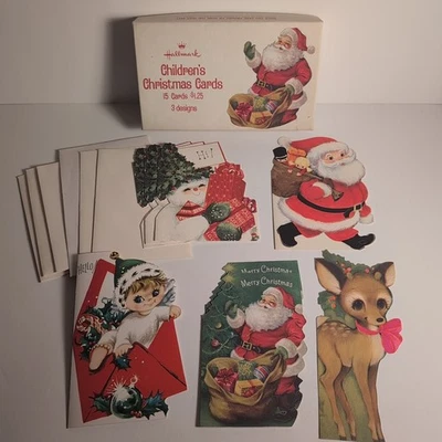 Caja y sobres de tarjetas de Navidad para niños con sello vintage KITSCHY Santa Claus Foto 1 de 4