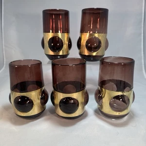 Felipe Derflingher ? Brutalist Caged Bubble Glas MCM Lila mundgeblasen Glas Set 5 - Bild 1 von 7