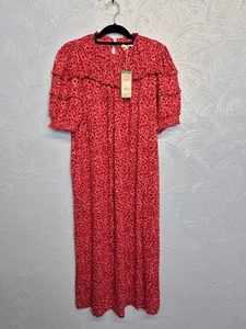 Boden Midi Dress Size 12 Yoke Detail Jersey Pink Red Floral Pattern Boho NWT - Picture 1 of 14