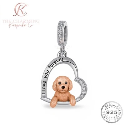 Dije Labradoodle/Poodle Cross Dog I Love You plata de ley 925 y oro rosa Foto 1 de 4