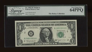 DBR 1963-B $1 FRN New York Barr Fr. 1902-B Legacy 64 PPQ Serial B09803802H - Picture 1 of 2