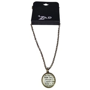 ZAD Collar Colgante Oro Crema AMOR Definición Diccionario Latón Bronce - Imagen 1 de 4