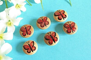 497B/ Lovely Small "Butterfly" Painted Wood Buttons Lot Of 6 Buttons Ep. 1930 - Picture 1 of 4