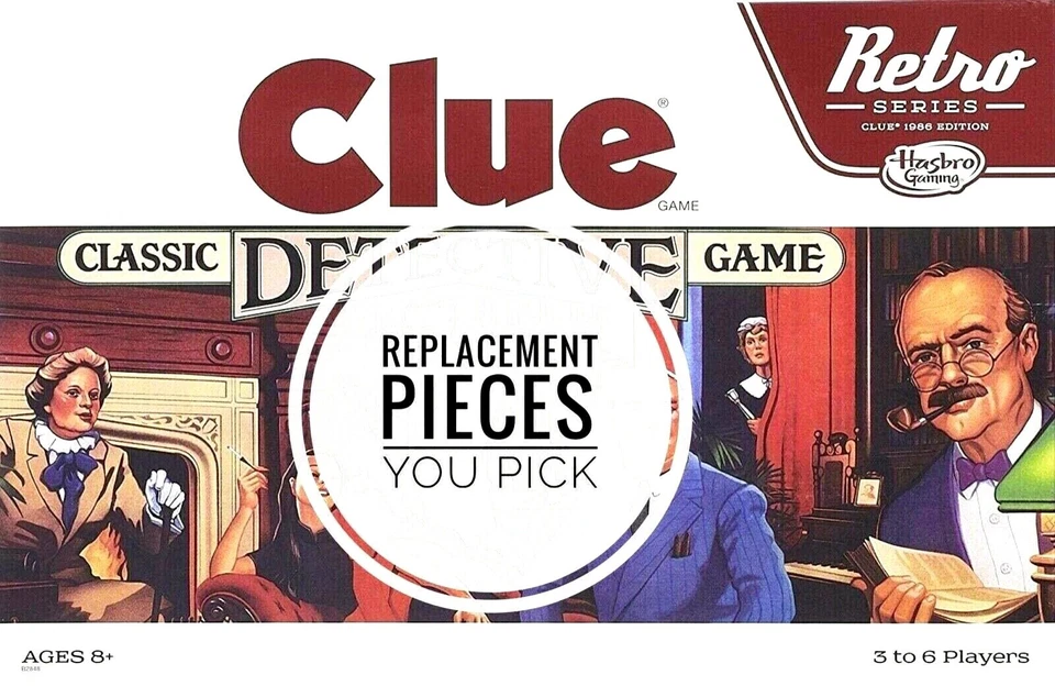 Clue Retro 1986 Board Game Replacement Pieces Wood Pawns Cards More New & Used - Image 1 of 1