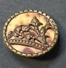 Antique Victorian Multi Material Button Mottled Celluloid w Brass Floral