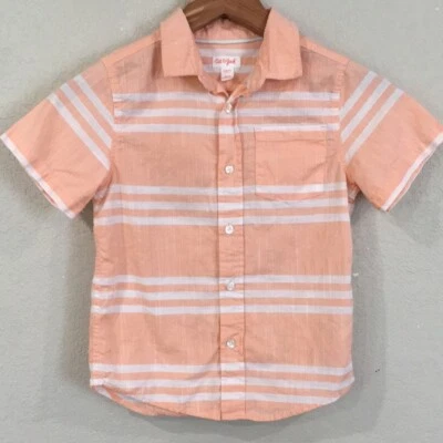 Cat & Jack Boys S 6/7 Shirt Orange Button Short Sleeve Stripe 100% Cotton Preppy - Image 1 of 4