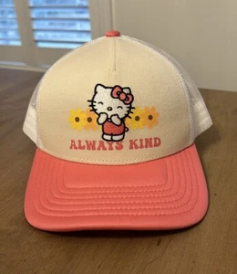 New Hello Kitty Always Kind Pink Floral Adjustable Vented Trucker Cap By Sanrio - Picture 1 of 3