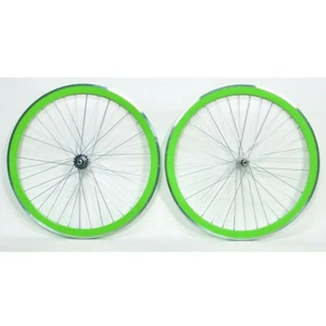 Coppia Ruote Bicicletta Fixed Verdi Scatto Fisso Profilo 40mm Alluminio - Foto 1 di 1