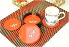 6 Handmade Coasters, Lacquered & Inlaid Wooden Cork Coaster With Box Orange C012