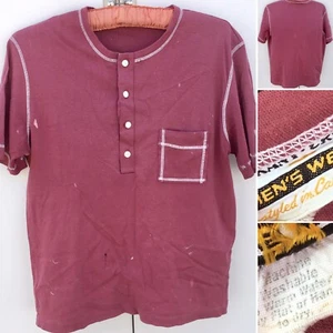 Vintage Grant Crest Styled In California Henley Pocket Tee T Shirt Worn - Picture 1 of 12