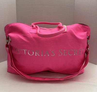 Victoria's Secret Weekender Tote Bag Hot Pink Canvas Duffle NWT - Image 1 of 4