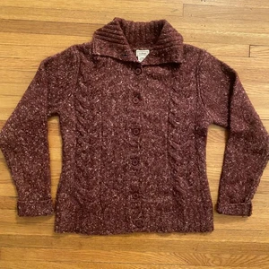 L.L.Bean Pullover Damen klein burgund Schalkragen Zopfmuster Cardigan - Bild 1 von 10