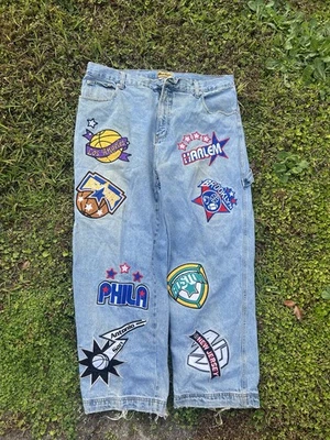 Jeans Carpintero Vintage Bucker Denim Pierna Ancha NBA Bordado Logo 42x31 Foto 1 de 4