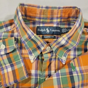 Ralph Lauren Classic Fit Button Down Long Sleeve Shirt Mens L Plaid Orange - Picture 1 of 4