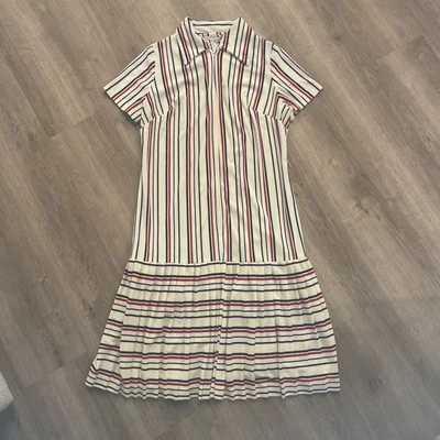 Vintage Lorac Originals Mod Knit Dress M/L USA Stripe Pleated 60s Retro Style - Image 1 of 4