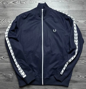 Fred Perry Dark Blue & White Full Zip Track Jacket Size L - Picture 1 of 13