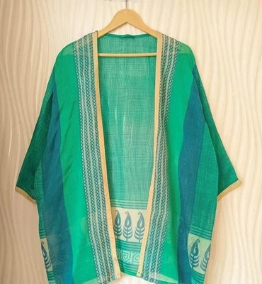 Chiffon Silk Short Kimono Duster Jacket Cardigan Cape Loose Green Robe KMS2815 - Image 1 of 4