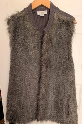 Sag Harbor Woman Sz 3X Gray Faux Fur & Knit Vest Open-Front Pockets - Image 1 of 4