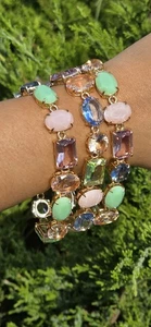 Pulsera Flexible Lauren Ralph Lauren Tono Dorado Multi Piedra Tres Filas - Imagen 1 de 4
