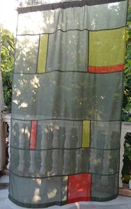 Sheer Curtain Panel 57"x118" – Green & Orange, Colour Block, Handmade - Picture 1 of 19
