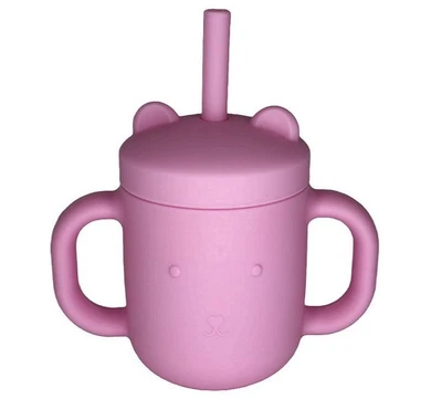 Taza para sorber de silicona con tapa de pajita para niños pequeños de 2+ años - rosa caramelo Foto 1 de 3