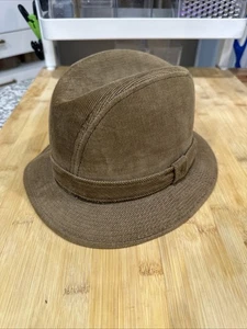 Vintage Beacon Hill Fedora Hat  Corduroy  Size M 7-7 1/8  Tan Beige Satin Lined* - Picture 1 of 7