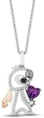 1.50ct Simulated Amethyst 925 Silver Lilo & Stitch Cartoon Pendant With Chain - Image 1 of 2