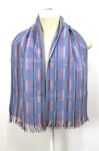 Vintage Pendleton 100% Virgin Wool Plaid Scarf Blue Fringe Portland Oregon - Picture 1 of 9