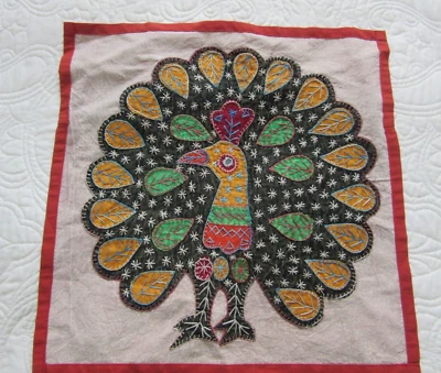 Vintage Patchwork Boho Decorative India Embroidery Pillow Cover 16.5 Square - Image 1 of 4