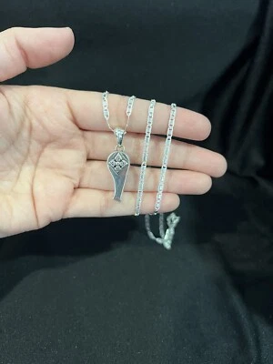 925 Sterling Silver Men Women Whistle with Cross & Valentino Chain 18 24 26 - Изображение 1 из 4