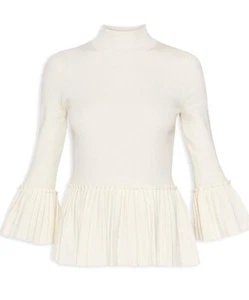 Ted Baker London Lislie Plissee Ribbed Peplum Pullover Sweater Damen 3 Beige - Bild 1 von 12