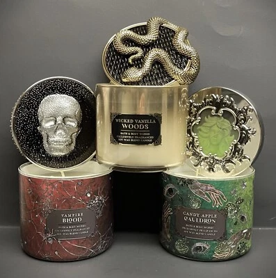 Bath & Body Works HALLOWEEN CANDLES Snake Skull Witch LOT of 3 - image 1 of 4