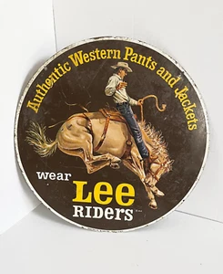 Original VTG. Lee Riders Authentic Western Pants Dbl Sided Metal Sign STOUT SIGN - Picture 1 of 5