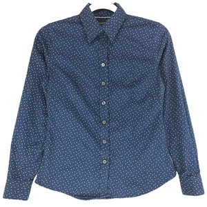 Banana Republic Petite Non Iron Heart Shirt Women's 0 Blue White Long Sleeve - Picture 1 of 8