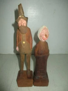 Vtg. Hand Carved Wood Old Man and Old Woman Statue Figurine - Picture 1 of 1