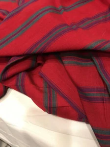 Vtg 50s Cotton Fabric Woven Red Green Blue Striped Lightweight 36X5yds 3 Avail - Picture 1 of 12