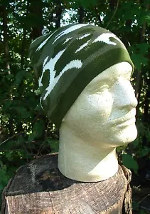 dark army green, grey,  white camouflage or camo beanie knit winter stocking cap - Picture 1 of 2
