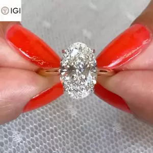 IGI 3.30Ct F VS1 OVAL LAB GROWN DIAMOND ENGAGEMENT RING SOLID 14K TWO-TONE GOLD - Picture 1 of 20