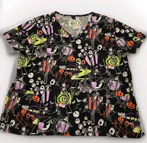 Disney's Nightmare Before Christmas Jack Skellington Halloween RN Scrub Top 3XL - Picture 1 of 7