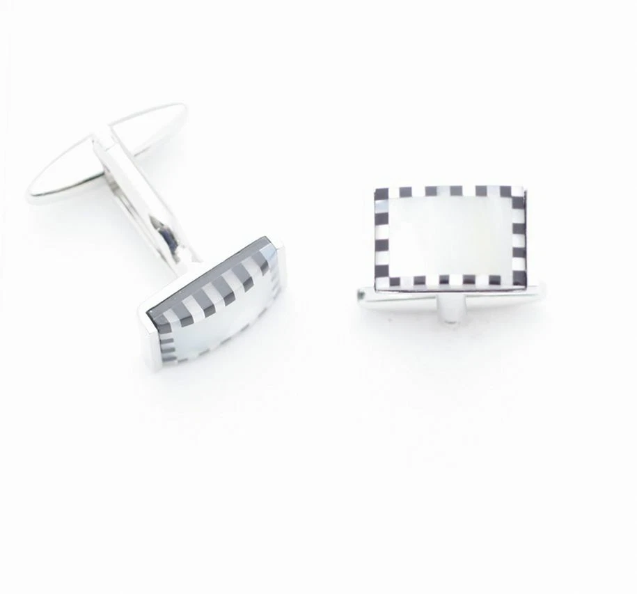 C0380 Gemelos Gemelos Ónix Negro en 4 Lados Blanco Madreperla Rectángulo Foto 1 de 1